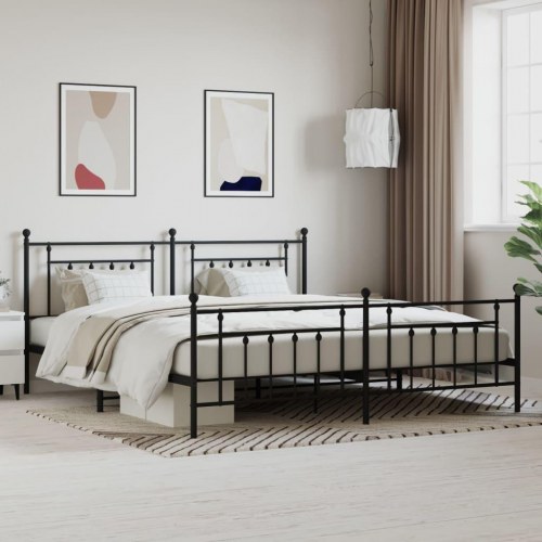 Sengeramme med sengegavl og fodgærde 193×203 cm - metal, sort