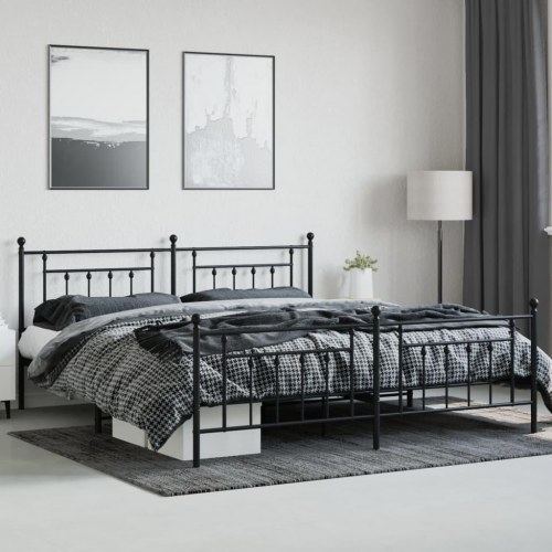 Sengeramme med sengegavl og fodgærde 193×203 cm - metal, sort