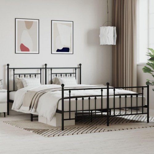 Sengeramme med sengegavl og fodgærde 183×213 cm - metal, sort
