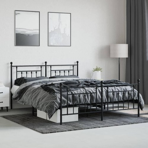 Sengeramme med sengegavl og fodgærde 183×213 cm - metal, sort