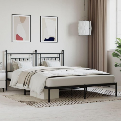 Sengeramme med sengegavl i metal - 183 × 213 cm, sort