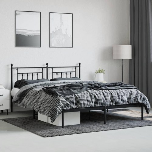 Sengeramme med sengegavl i metal - 183 × 213 cm, sort