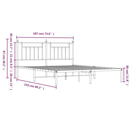 Sengeramme med sengegavl i metal - 183 × 213 cm, sort