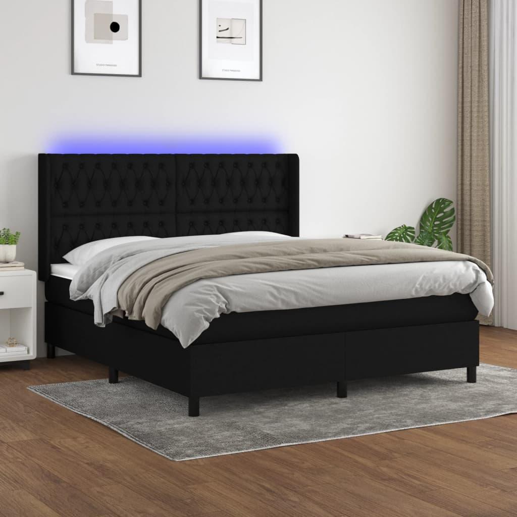 Kontinentalseng Med LED-lys Stof - Sort / 180 X 200 cm / Med pynteknapper