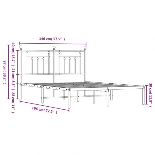 Sengeramme med sengegavl 140×190 cm - metal, sort