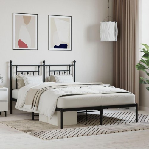 Sengeramme med sengegavl 150 × 200 cm - metal, sort