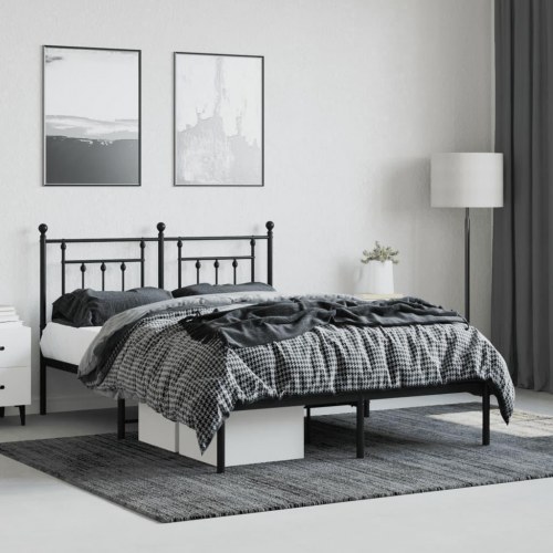 Sengeramme med sengegavl 150 × 200 cm - metal, sort
