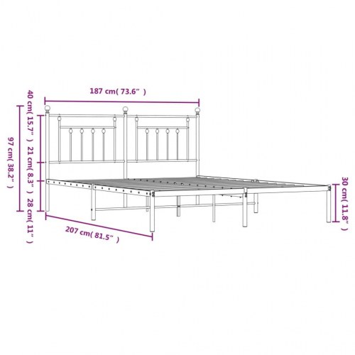 Sengeramme med sengegavl 180x200 cm - metal, sort