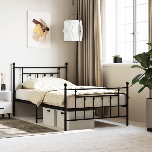 Sengeramme i metal med gavl og fodgærde 107×203 cm - sort