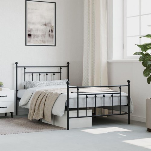 Sengeramme i metal med gavl og fodgærde 107×203 cm - sort