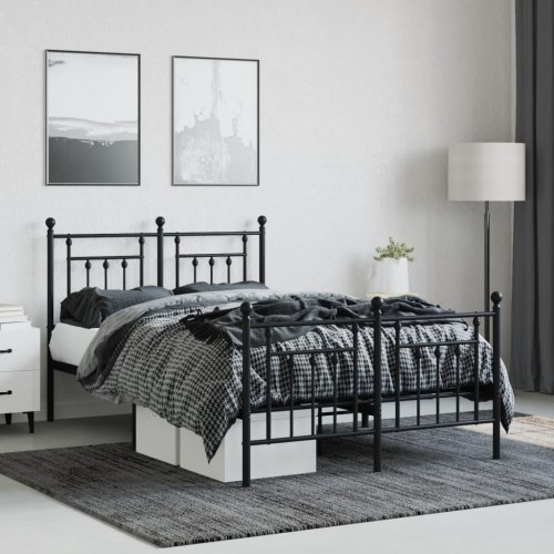 Sengeramme med sengegavl og fodgærde 135×190 cm - metal, sort