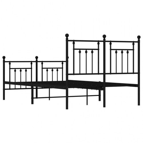 Sengeramme med sengegavl og fodgærde 135×190 cm - metal, sort