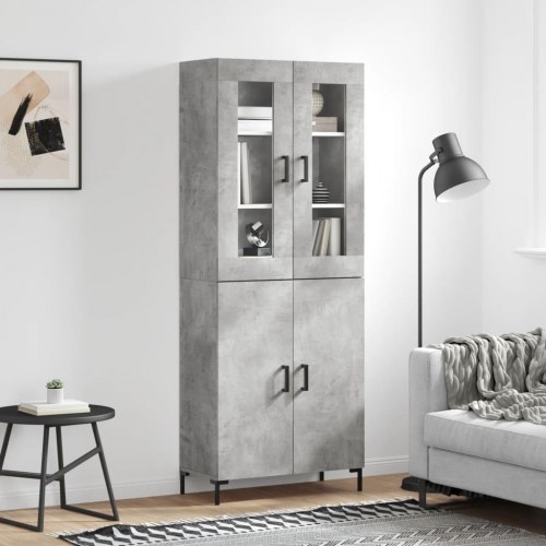 Højskab i konstrueret træ med glas - 69,5×34×180 cm, betongrå