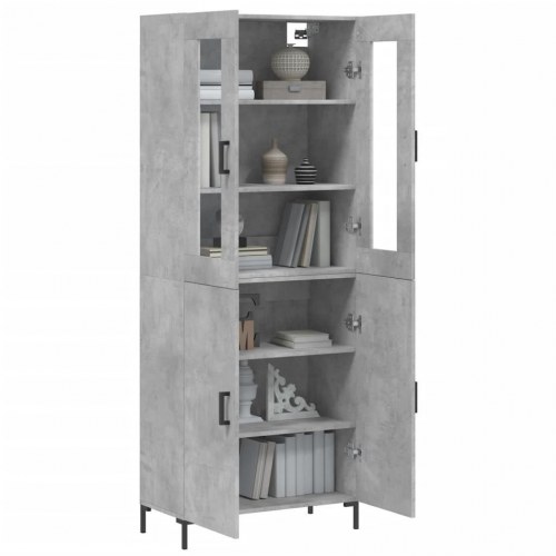 Højskab i konstrueret træ med glas - 69,5×34×180 cm, betongrå