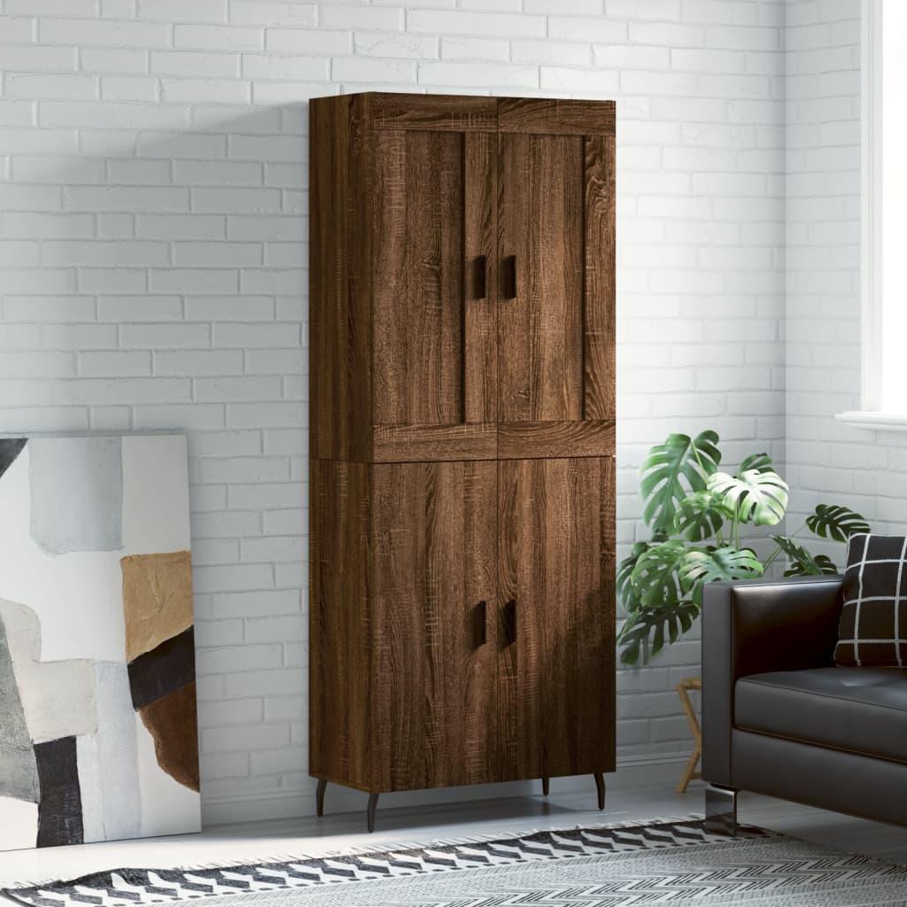 Højskab 69,5x34x180 cm konstrueret træ brun egetræsfarve