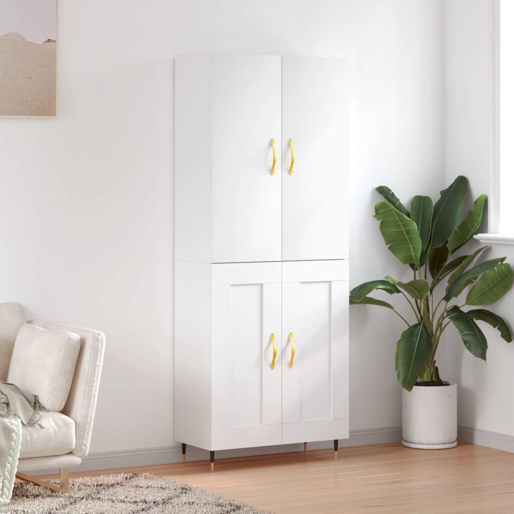 Højskab 69,5×34×180 cm i hvid - konstrueret træ med metalfødder
