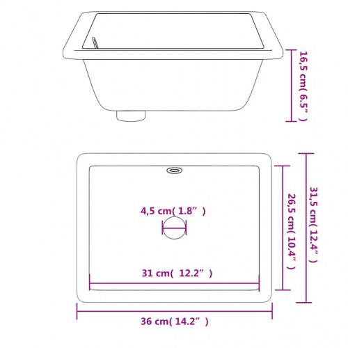 Badeværelsesvask 36x31,5x16,5 cm rektangulær keramisk hvid