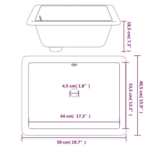Badeværelsesvask 50x40,5x18,5 cm rektangulær keramisk hvid