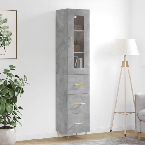 Højskab i konstrueret træ med glaslåge - betongrå 34,5×34×180 cm