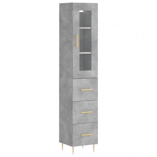 Højskab i konstrueret træ med glaslåge - betongrå 34,5×34×180 cm