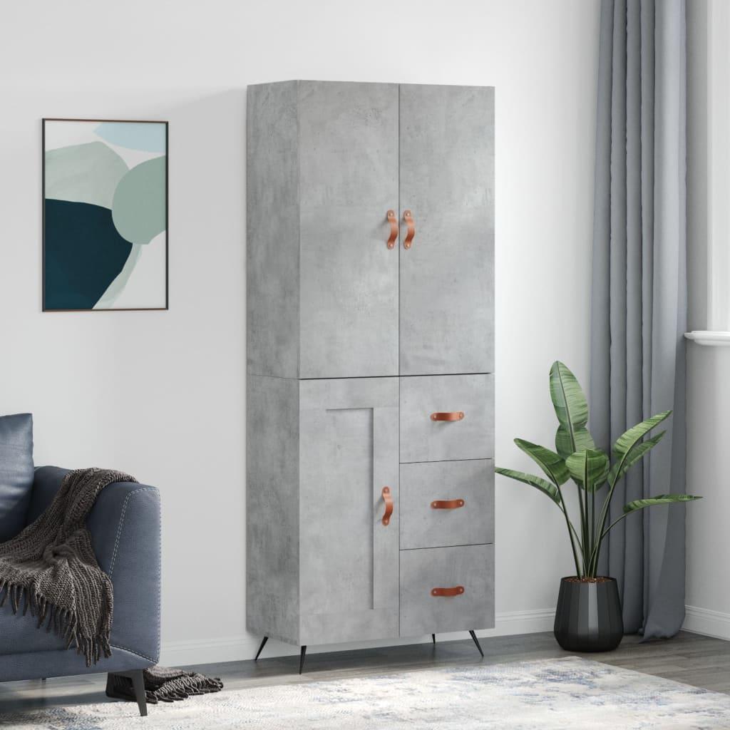 Højskab 69,5X34X180 Cm Konstrueret Træ - Betongrå / 1 trælåge 3 skuffer