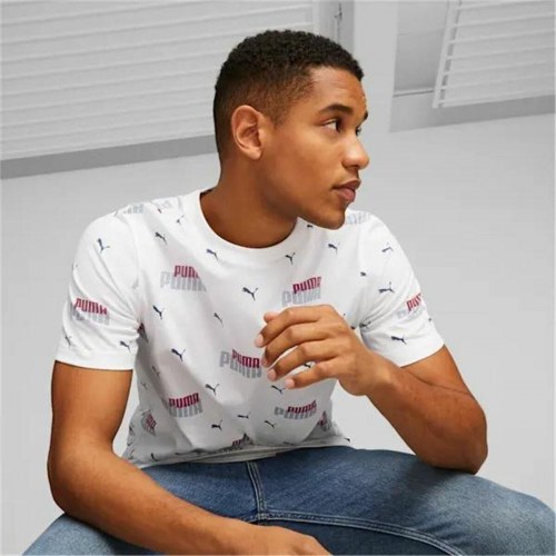 Kortærmet T-shirt til Mænd Puma Ess+ Logo Power Hvid - XL