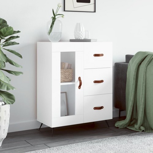 Skænk 69,5×34×90 cm i hvidt konstrueret træ med glaslåge