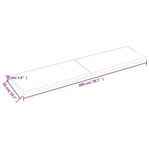 Væghylde i massivt egetræ 200×50×(2-4) cm - mørkbrun, behandlet