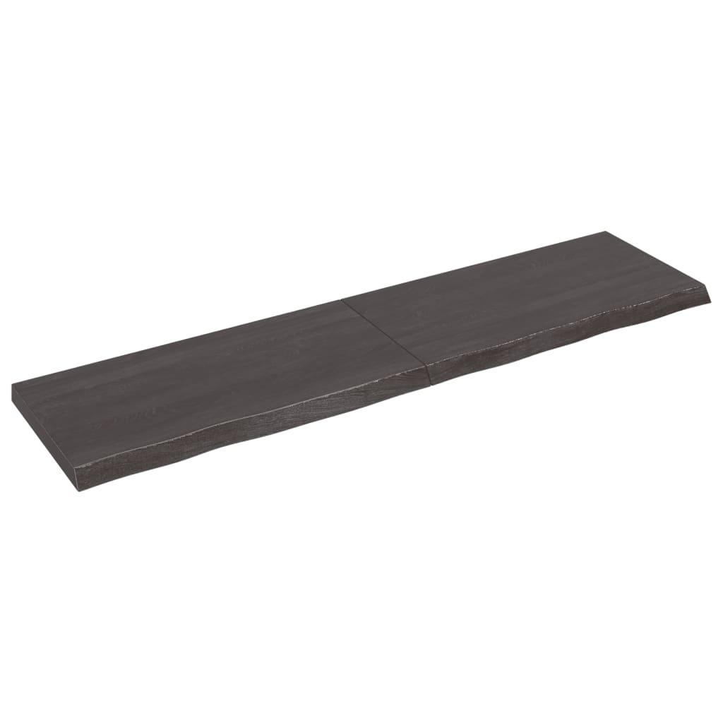 Væghylde i massivt egetræ 200×50×(2-6) cm - mørkebrun, naturlig kant