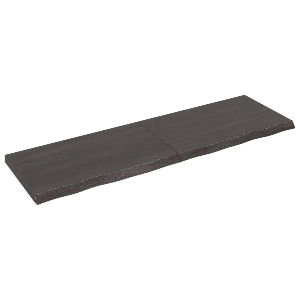 Væghylde i massivt egetræ 200×60×(2-6) cm - mørkebrun, naturlig kant