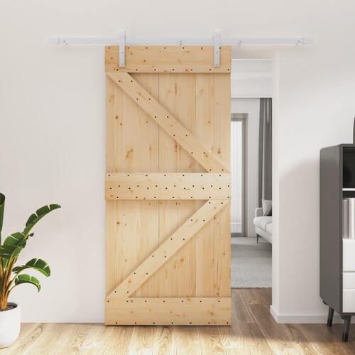 Skydedør med monteringssæt 95x210 cm massivt fyrretræ