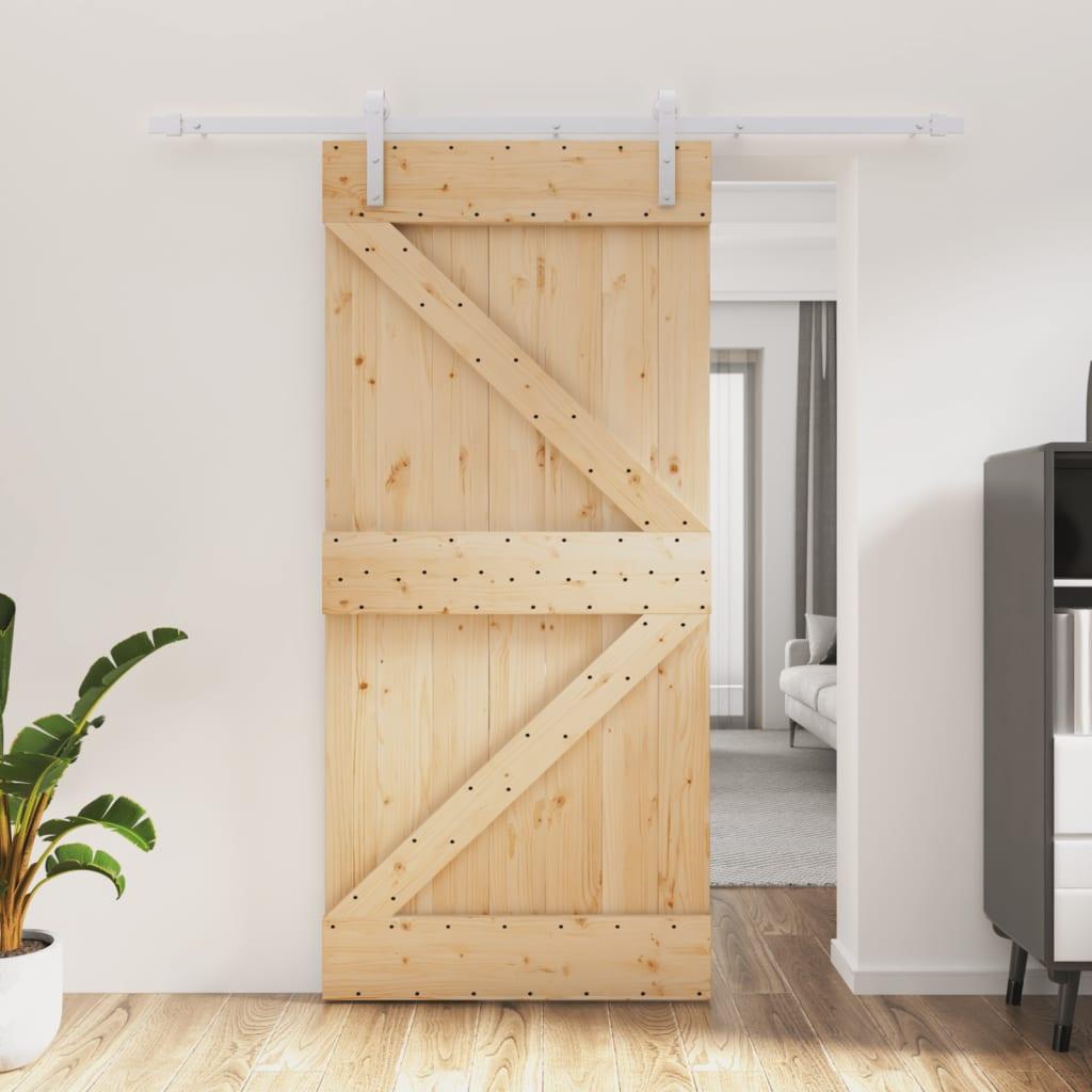 Skydedør med monteringssæt 95x210 cm massivt fyrretræ