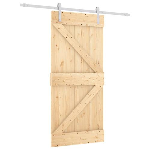 Skydedør med monteringssæt 95x210 cm massivt fyrretræ