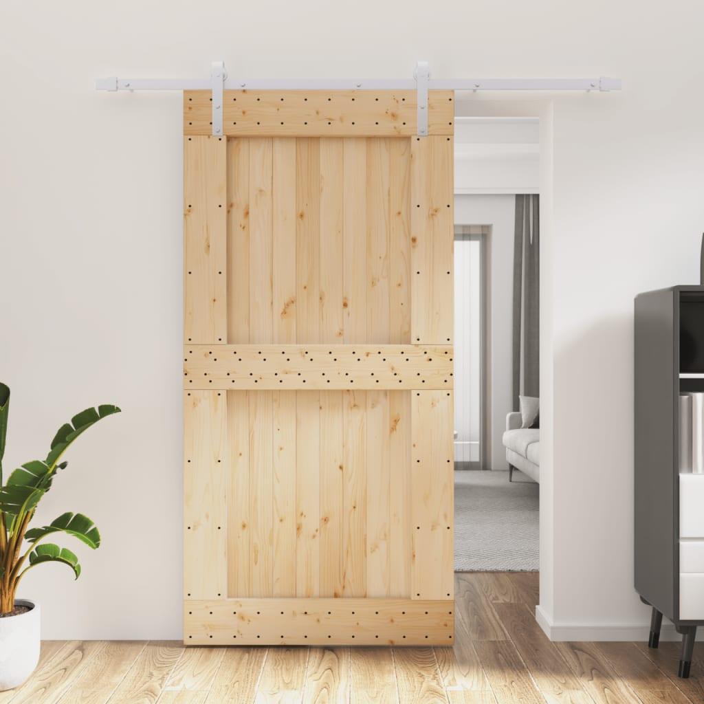 Skydedør med monteringssæt 100x210 cm massivt fyrretræ