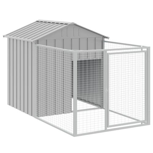 Hundehus med løbegård 117x201x123 cm galvaniseret stål lysegrå