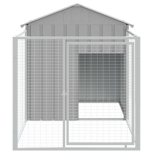 Hundehus med løbegård 117x201x123 cm galvaniseret stål lysegrå