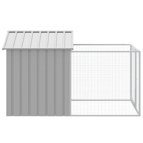 Hundehus med løbegård 117x201x123 cm galvaniseret stål lysegrå