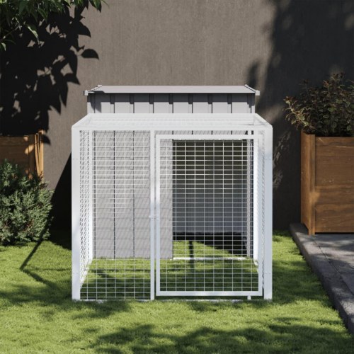 Hønsebur med løbegård - lysegrå 110×201×110 cm i galvaniseret stål