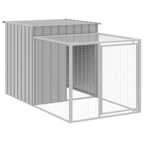 Hønsebur med løbegård - lysegrå 110×201×110 cm i galvaniseret stål