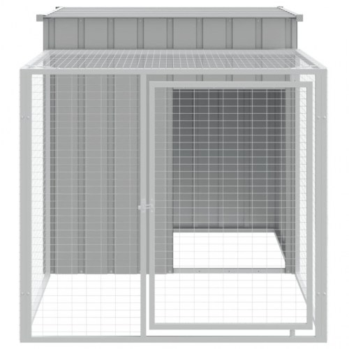 Hønsebur med løbegård - lysegrå 110×201×110 cm i galvaniseret stål