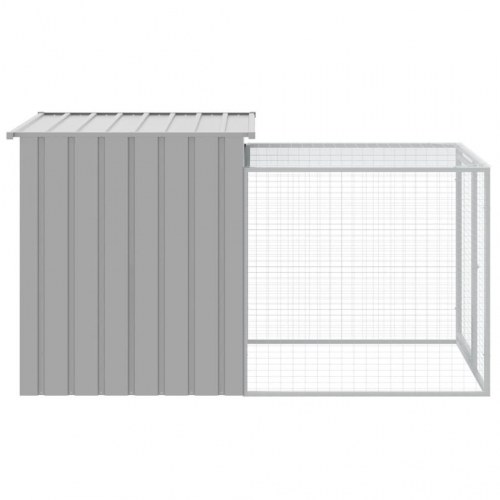 Hønsebur med løbegård - lysegrå 110×201×110 cm i galvaniseret stål
