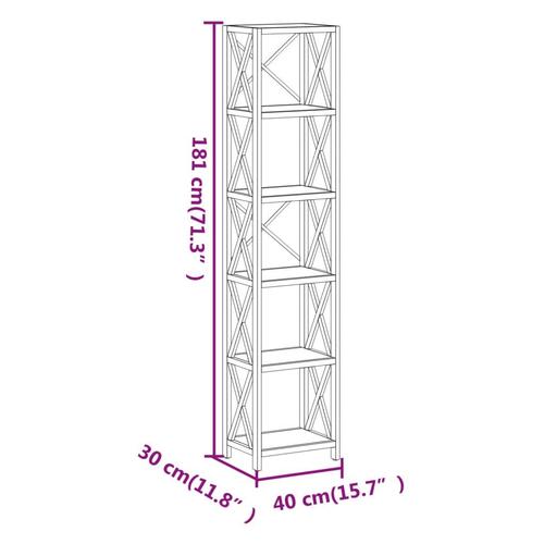 Reol med 6 hylder 40x30x181 cm massivt egetræ