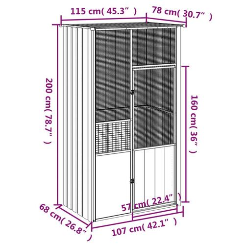 Fuglebur 115x78x200 cm galvaniseret stål antracitgrå