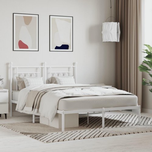 Sengeramme med sengegavl 140×200 cm - metal, hvid