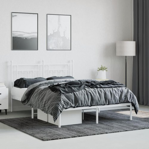 Sengeramme med sengegavl 140×200 cm - metal, hvid