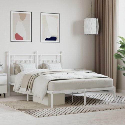Sengeramme med sengegavl 150×200 cm - metal, hvid