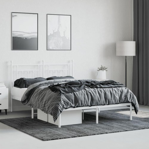 Sengeramme med sengegavl 150×200 cm - metal, hvid