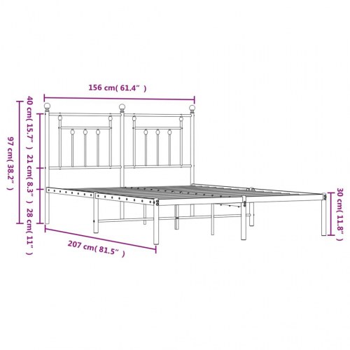 Sengeramme med sengegavl 150×200 cm - metal, hvid