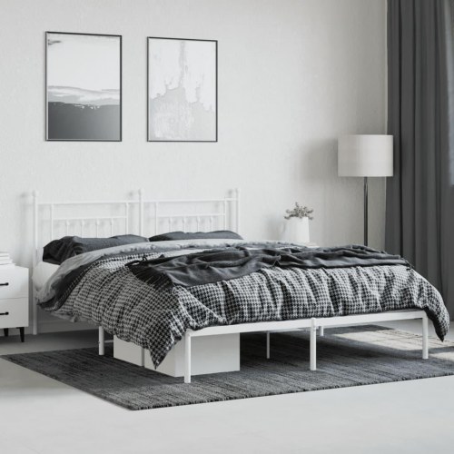 Sengeramme med sengegavl 180×200 cm - metal, hvid