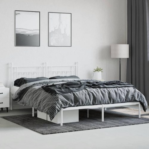 Sengeramme med sengegavl 183×213 cm - metal, hvid